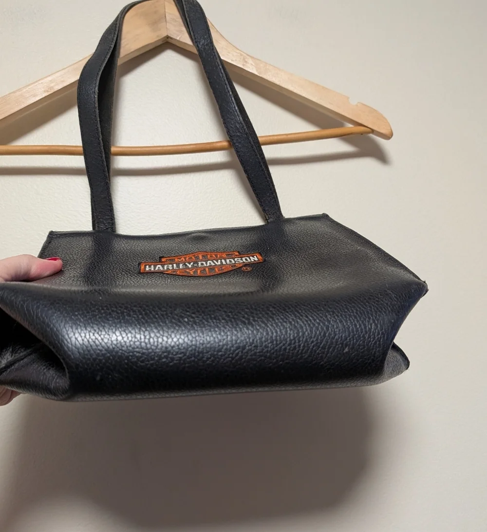 Harley-Davidson Black Leather Tote Bag Embroidered patch Logo